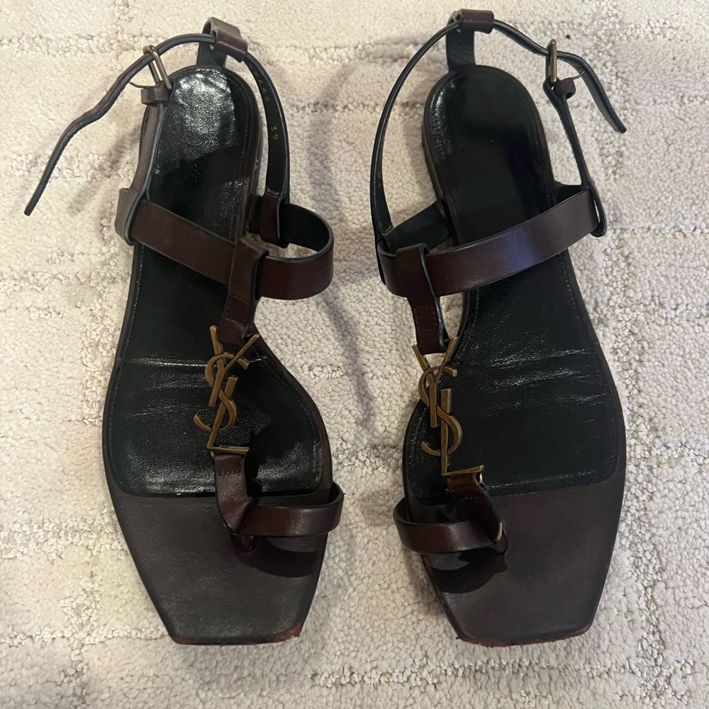 Yves Saint Laurent Dark Brown Leather Sandals